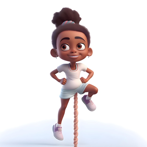 Photo rendering 3d d'une petite fille afro-américaine avec une corde