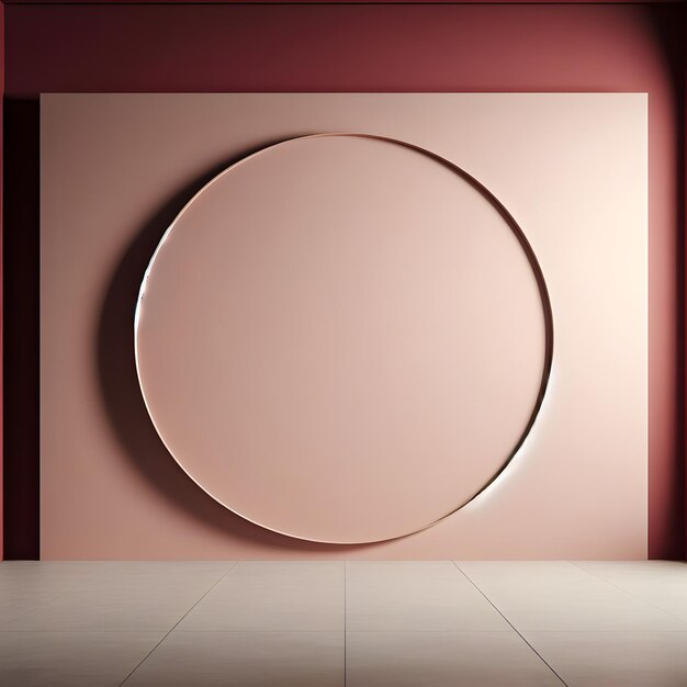 Rendering 3D d'une pièce vide rose clair minimaliste avec une extension ronde sur le concept de maquette de mur