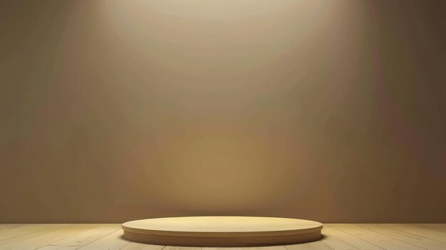 Photo rendering 3d d'un podium en bois ou d'une scène avec un projecteur dessus le podium est en bois naturel et a une forme ronde