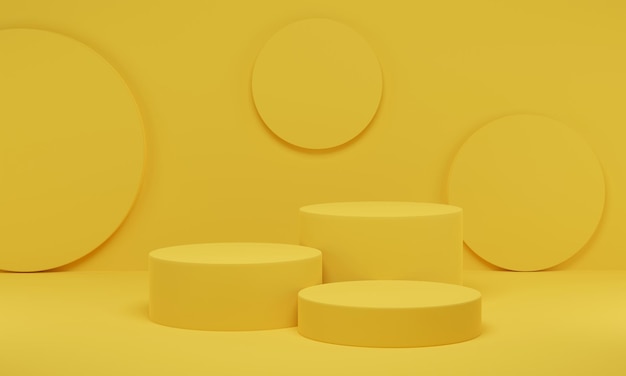 Rendering 3D Podium de cylindre jaune fond de studio minimal Plate-forme de forme géométrique abstraite avec espace vide