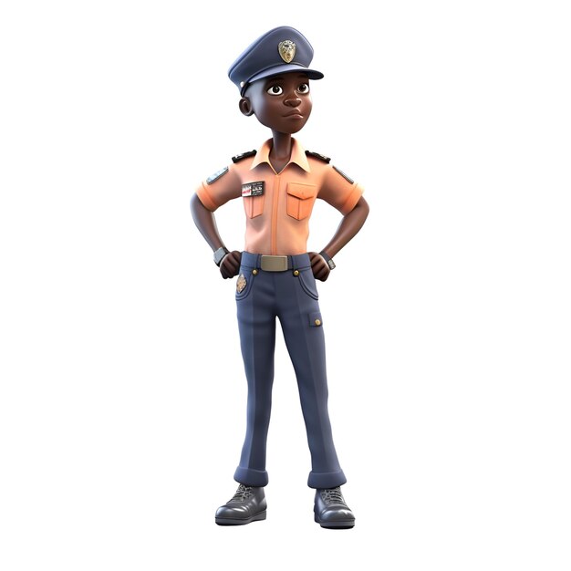 Photo rendering 3d d'un policier africain isolé sur un fond blanc