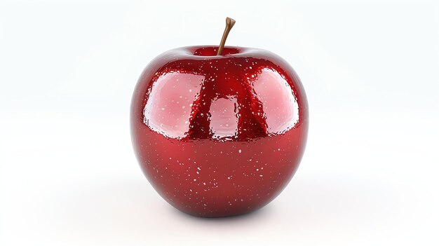 Rendering 3D d'une pomme rouge brillante avec une tige brune sur un fond blanc La pomme est face au spectateur à un léger angle de gauche