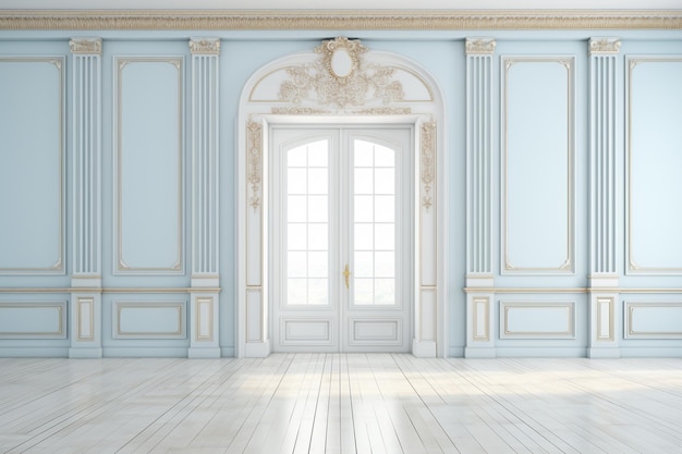 Rendering 3D d'une porte d'entrée blanche classique dans un style classique