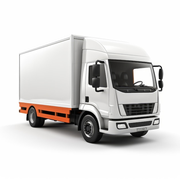 Rendering 3D réaliste d'un camion de livraison blanc et orange