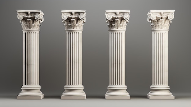 Rendering 3D réaliste des colonnes doriques ioniques et corinthiennes
