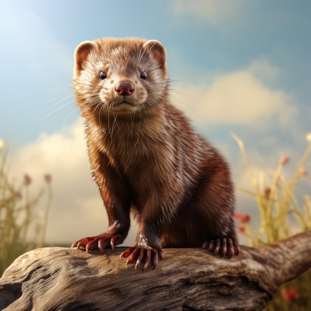 Rendering 3D réaliste d'un furet dans une forêt