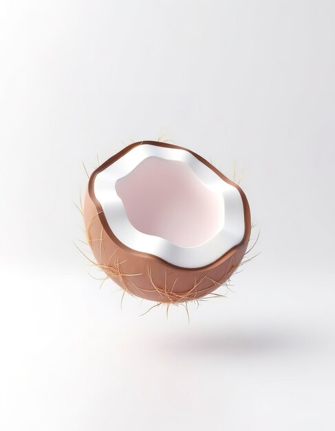 Rendering 3D réaliste d'une moitié de noix de coco fraîche isolée sur fond blanc