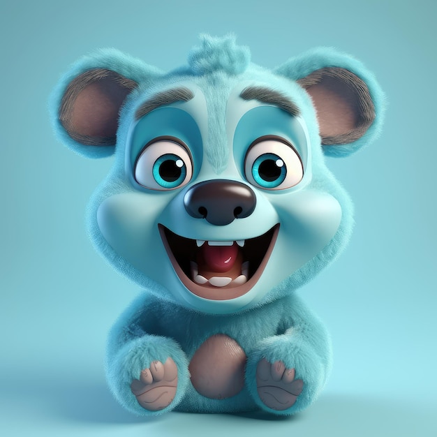 Rendering 3D réaliste d'un ours heureux, moelleux et mignon souriant avec de grands yeux qui vous regardent droit dans les yeux Créé avec une IA générative