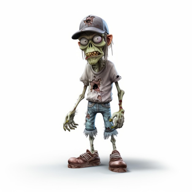 Photo rendering 3d réaliste d'un personnage de dessin animé zombie avec un bonnet