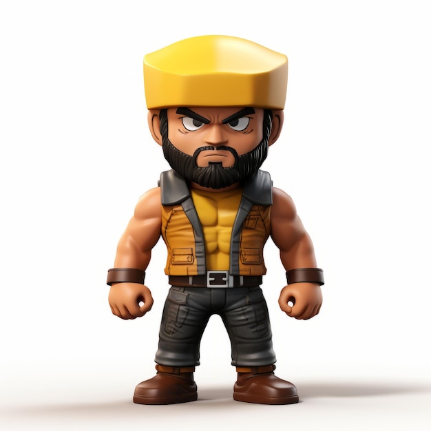 Rendering 3D rempli d'action de la figure de jouet jaune barbue Logan
