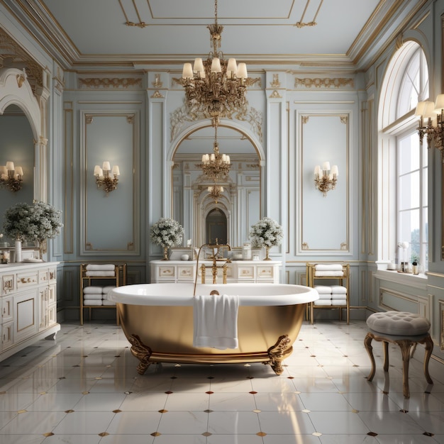 Rendering 3D d'une salle de bain luxueuse AI générative