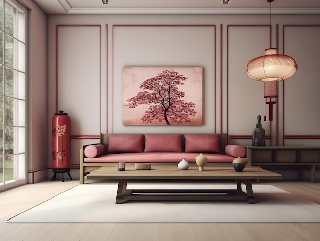 Rendering 3D d'un salon moderne avec des meubles modernes