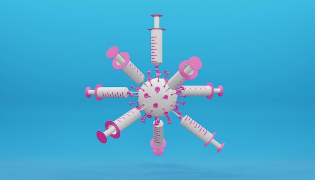 Rendering 3D de seringues qui tuent le dangereux virus COVID-19