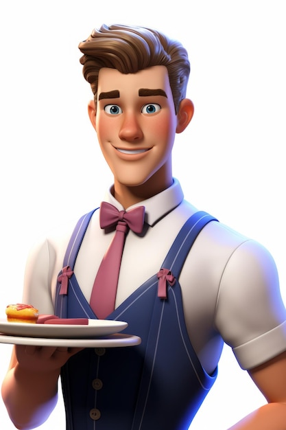 Photo rendering 3d d'un serveur avec une assiette de nourriture