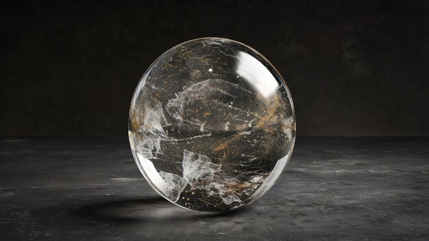 Photo rendering 3d d'une sphère transparente avec une surface rugueuse sur un fond sombre