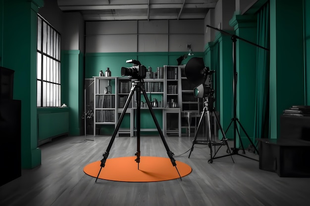 Photo rendering 3d d'un studio de photographe professionnel avec équipement et équipement d'éclairage généré