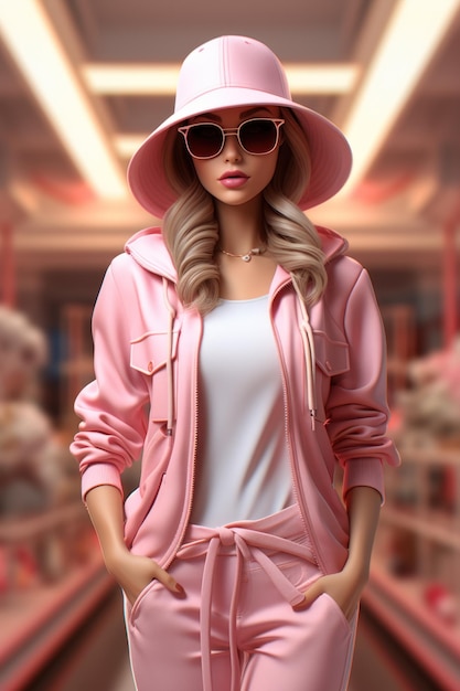 Photo rendering 3d de la tenue à la mode de barbie