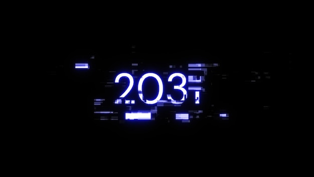 Rendering 3D de texte 2031 avec des effets d'écran de problèmes technologiques