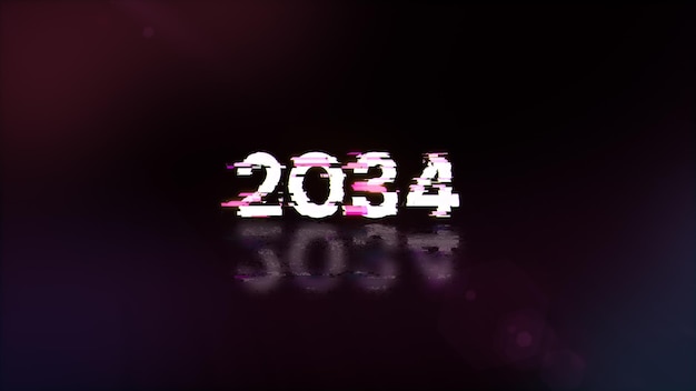 Rendering 3D de texte 2034 avec des effets d'écran de glitches technologiques