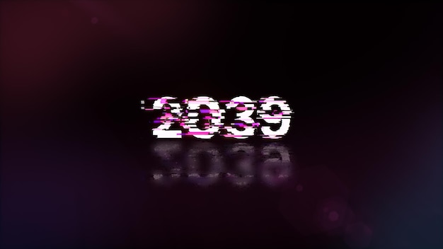 Photo rendering 3d de texte 2039 avec des effets d'écran de glitches technologiques
