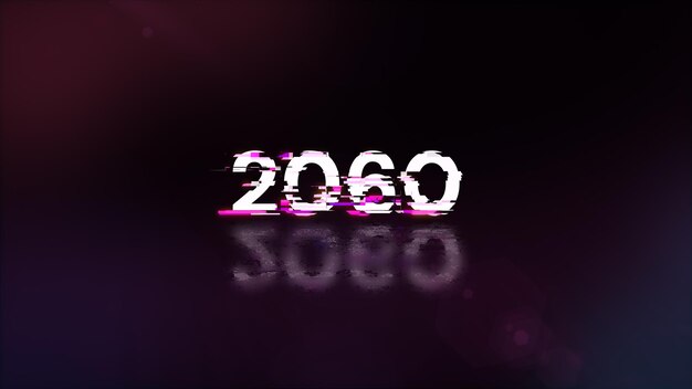 Rendering 3D de texte 2060 avec des effets d'écran de glitches technologiques