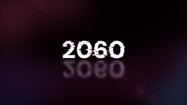 Rendering 3D de texte 2060 avec des effets d'écran de glitches technologiques