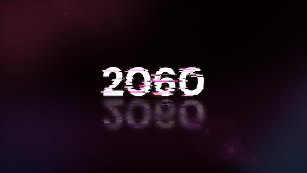 Rendering 3D de texte 2060 avec des effets d'écran de glitches technologiques