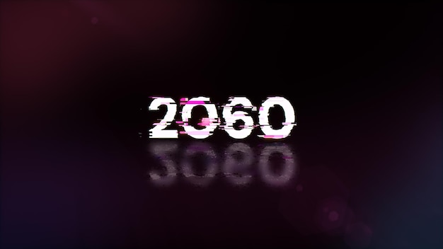 Rendering 3D de texte 2060 avec des effets d'écran de glitches technologiques