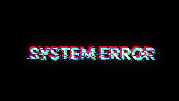 Rendering 3D Texte d'erreur de système avec effets d'écran de problèmes technologiques