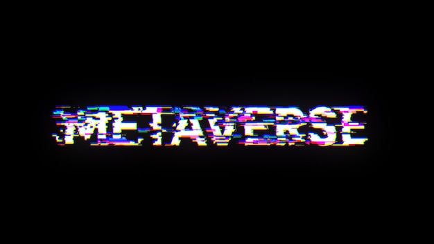 Rendering 3D de texte métavers avec des effets d'écran de glitches technologiques