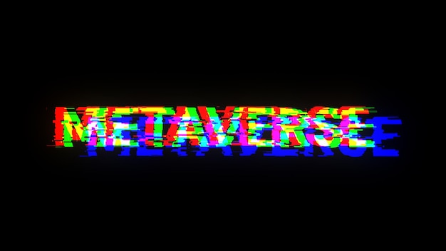 Rendering 3D de texte métavers avec des effets d'écran de glitches technologiques