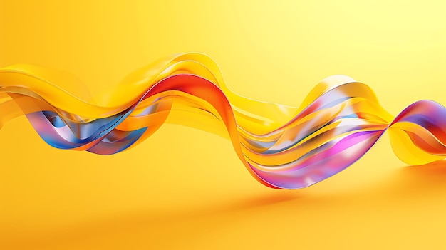 Photo rendering 3d d'une vague multicolore sur un fond jaune