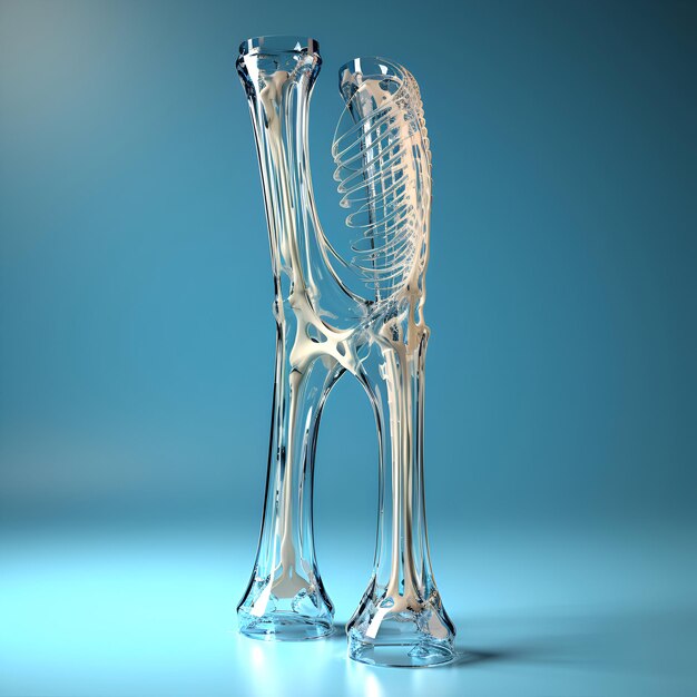 Rendering 3D d'un vase en verre sur un fond bleu avec réflexion