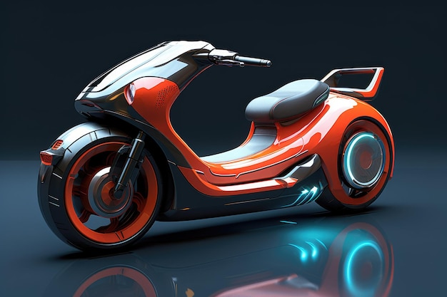 Rendering 3D d'un vélo sport sur un fond sombre avec des lumières rouges générées par Ai