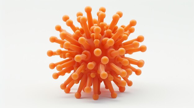 Rendering 3D d'un virus Le virus est orange et a une surface épineuse Il est isolé sur un fond blanc