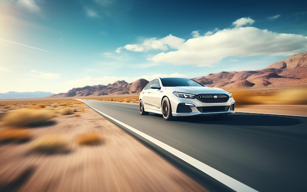 Rendering 3D d'une voiture de sport de luxe conduisant sur une autoroute