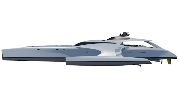 Rendering 3D d'un yacht à moteur de luxe sur fond blanc