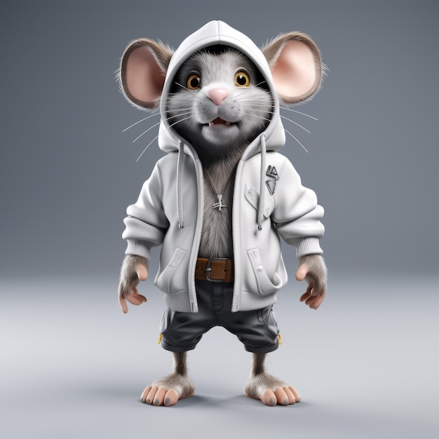 Photo rendering hyperréaliste en 3d d'une souris de dessin animé en capuche