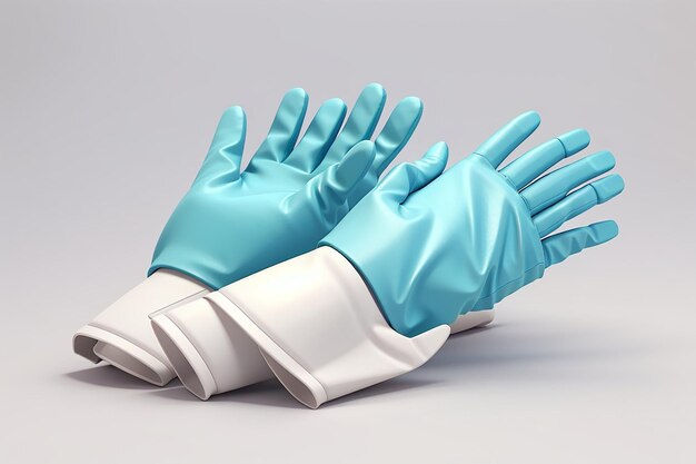 Photo rendering d'icônes 3d de gants médicaux isolés sur un fond blanc sur le chemin de coupe