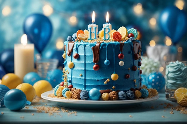 Photo rendering photo xa3d d'un grand gâteau d'anniversaire bleu