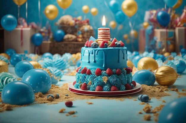 Photo rendering photo xa3d d'un grand gâteau d'anniversaire bleu