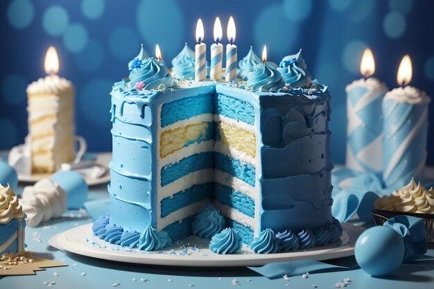 Photo rendering photo xa3d d'un grand gâteau d'anniversaire bleu