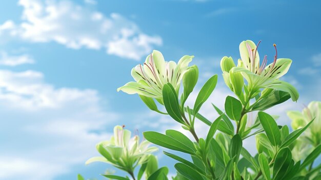 Photo rendering photoréaliste de l'alstroemeria blanche dans un champ vert vif