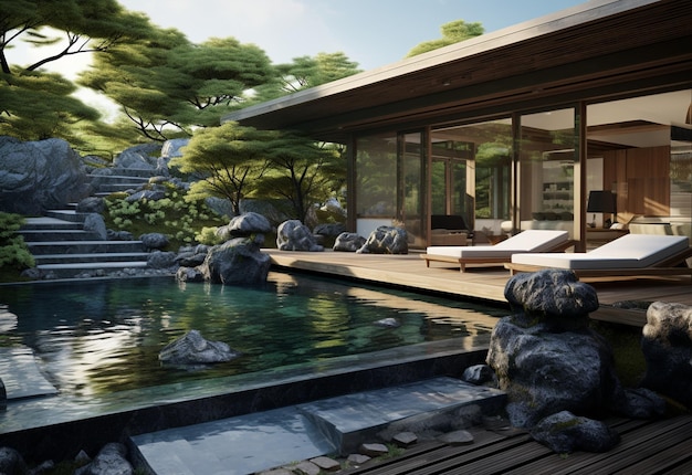 Rendering de la piscine japonaise moderne à la mode