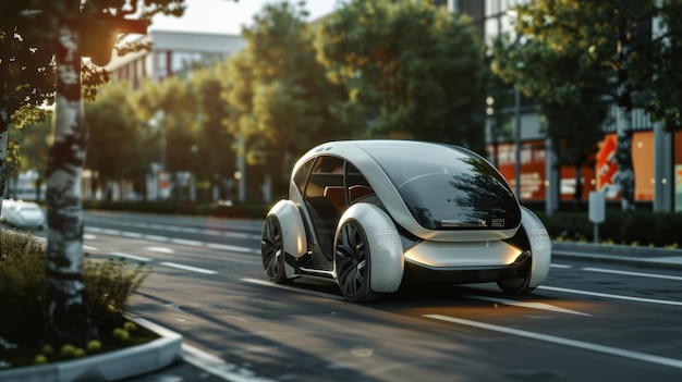 Photo rendering d'une voiture électrique autonome sur la route