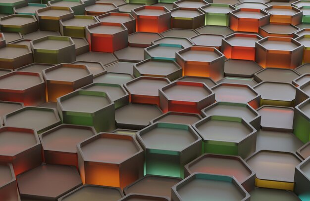 Rendeur 3D hexagonal Arrière-plan en verre couleur rugueuse complète