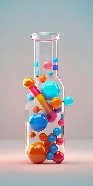 Rendeur 3D d'une molécule pilules et bouteilles comprimés et capsules