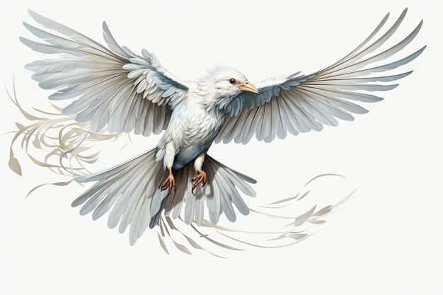 Rendez-vous 3D d'une colombe blanche volant dans les airs avec les ailes déployées