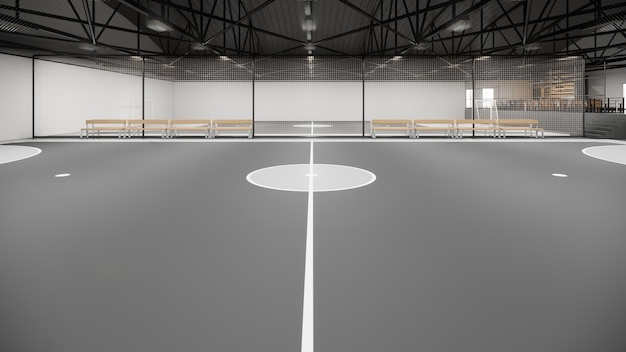 Photo rendez-vous 3d d'un terrain de futsal et d'installations sportives