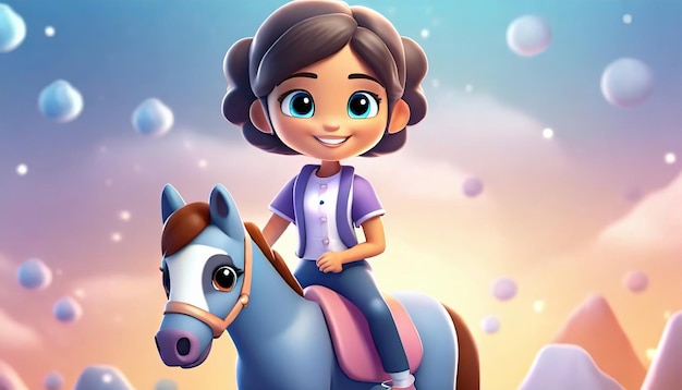 Rendre en 3D d'une petite fille à cheval